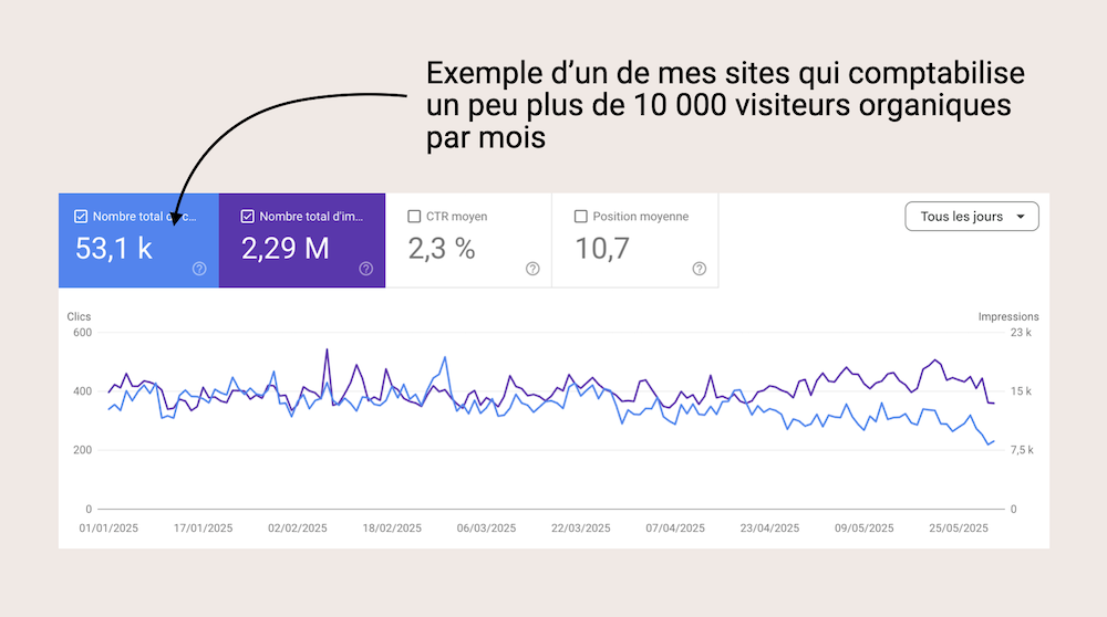 Exemple d'un site qui génère des visites organiques grâce au SEO et au GEO